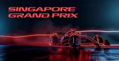 Poster Im Rahmen Singapore night race F1 racing car street formula 1 racing high speed banner sports grand prix © The Stock Image Bank