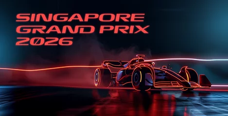 Keuken spatwand met foto Singapore night race F1 racing car street formula 1 racing high speed banner sports grand prix © The Stock Image Bank