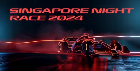 Rolgordijnen Singapore night race F1 racing car street formula 1 racing high speed banner sports grand prix © The Stock Image Bank