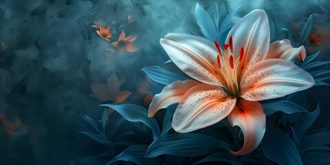Beautiful botanic lily flower oil paint illustration, perfect for decor or posters.