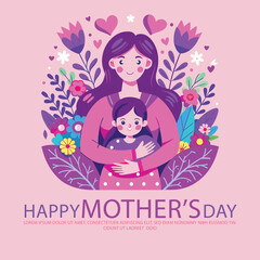 Happy mothers day vector poster with mother and child
