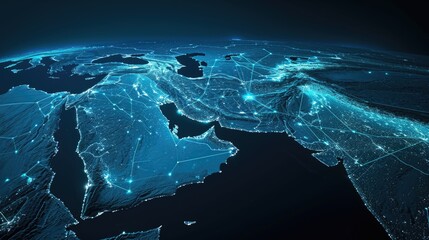 Fototapeta premium Blue and white image of world with lot of lights