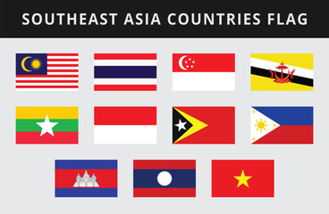 Flat illustration of Southeast Asian Flags. Collection of Southeast Asia Country Flags.
