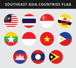 Flat illustration of Southeast Asian Flags. Collection of Southeast Asia Country round Flags.
