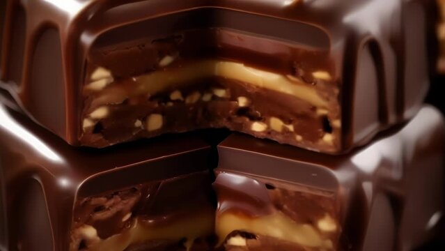 An enticing image showcases multiple layers of cocoa goodness a velvety layer of rich dark chocolate encasing an irresistible hazelnut praline filling that melts in the mouth.