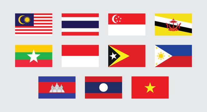 Flat illustration of Southeast Asian Flags. Collection of Southeast Asia Country Flags.
