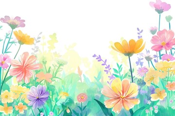 Colorful field of flowers with white background