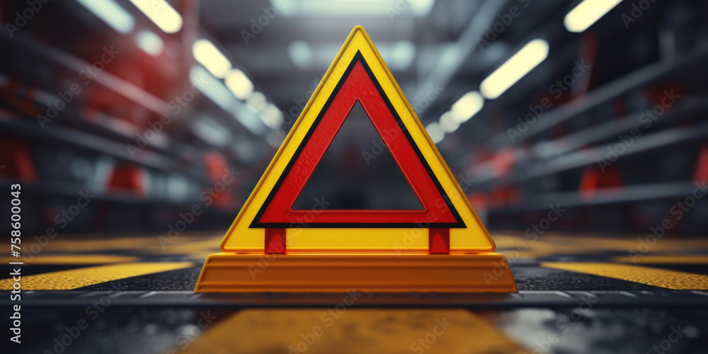 Poster yellow and red triangle with red line in middle