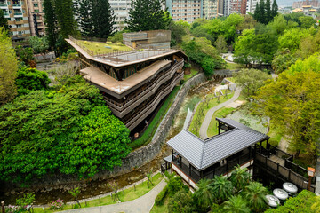 Obraz premium Aerial view of Taipei Public Library Beitou Branch in Taipei, Taiwan