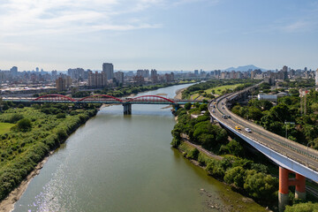 pipe bridge over the Xindian river at Taipei, Taiwan - 758600079