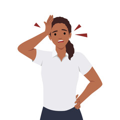 Woman forgot something with hand on her head. Flat vector illustration isolated on white background