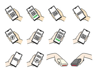 キャッシュレス決済する手のイラストセット