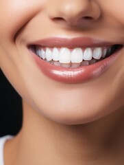 Fototapeta premium Woman with white smile showing her teeth