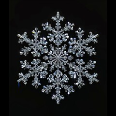 A Snowflake Illustration, Made of Diamonds, Symmetry, Jewelry, Wealth, Christmas Concept Isolated on  Black.  Generative AI.

