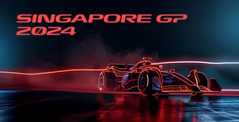 Tuinposter Singapore night race F1 racing car street formula 1 racing high speed banner sports grand prix 2024, 2025, 2026 © The Stock Image Bank