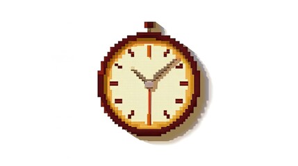 Pixel clock. Pixel art, style, chime, time, hands, minutes, alarm clock, dial, mechanism, ticking, wall, hour, pendulum. Generated by AI