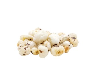 Makhana or Fox Nut Isolated on White Background with Copy Space, Also Known as Lotus Seed Pop, Euryale Ferox or Gorgon Nut
