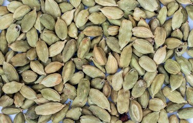 Top View of Dry Cardamom or Cardamon Background with Copy Space in Horizontal Orientation, Spice and Condiment
