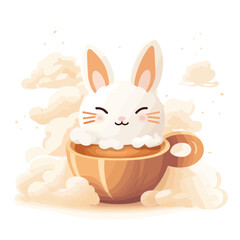 A steaming cup of coffee with a bunny shape made 