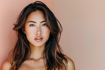 Naklejka premium Young Asian woman portrait isolated from a solid copy space background for text