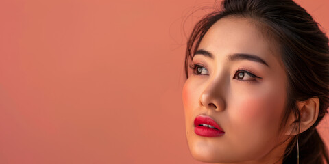 Young Asian woman portrait isolated from a solid copy space background for text