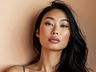 Young Asian woman portrait isolated from a solid copy space background for text