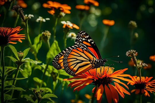 monarch butterfly delicately alighting on a vibrant flower