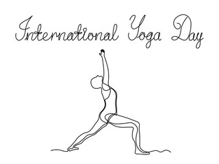 International Yoga Day. a girl in a yoga pose,continuous one line art hand drawing sketch
