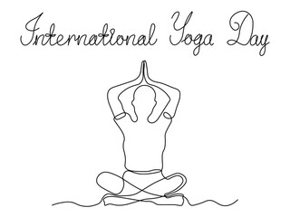 International Yoga Day. a girl in a yoga pose,continuous one line art hand drawing sketch