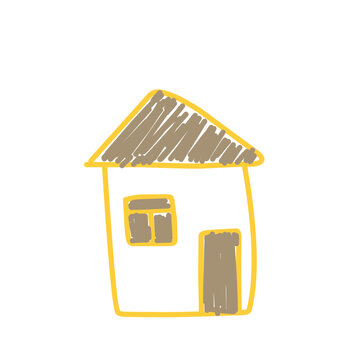 Children Drawing House by Pencil 