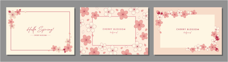 桜　cherry blossom　素材セット　フレーム　背景　ベクターイラスト　シンプル　おしゃれ