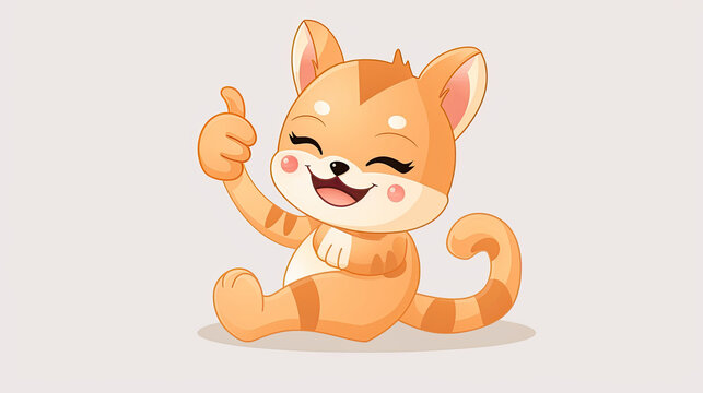 An adorable cartoon cat is sitting winking and giving a thumb up with a cheerful expression