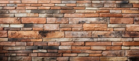 A detailed closeup shot showcasing the intricate brickwork of a brown brick wall, highlighting the rectangular shape and sturdy building material used in the facade construction