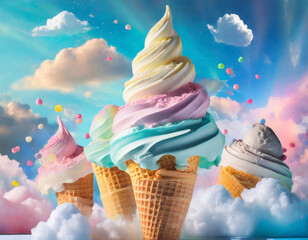 구름위의 아이스크림 - obrazy, fototapety, plakaty