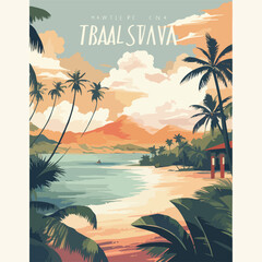 A vintage travel poster promoting a tropical destination