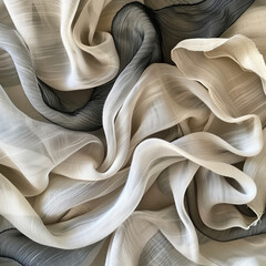 Fine Woven Fabric. Ripples and Folds form a Wavy Grey Texture background.
