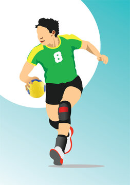 Handball player silhouette. 3d color vector hand drawn illustration