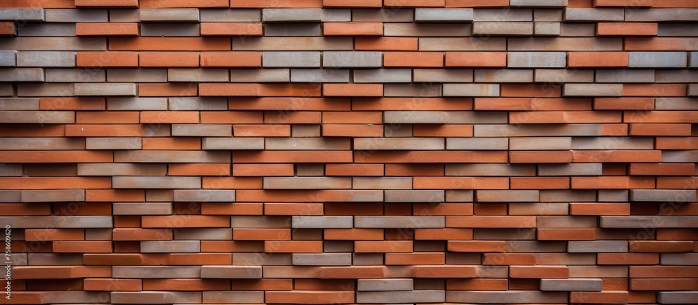 Poster a closeup of a brown brick wall with a unique pattern created by rectangular bricks. the composite m