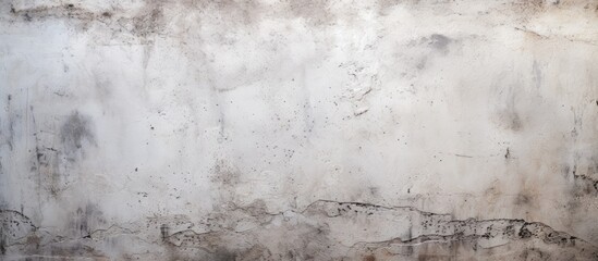 A close up of a monochrome concrete wall covered in various stains, creating a stark contrast against a backdrop of green grass and natural landscape - obrazy, fototapety, plakaty
