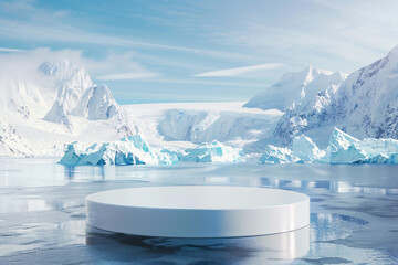 product podium stage presentaion with glacier background for advertisement - obrazy, fototapety, plakaty