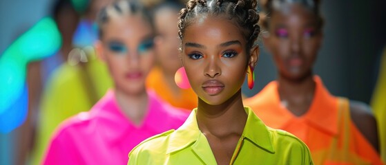 Obraz premium Trendsetting fashion show young models in colorful casual wear