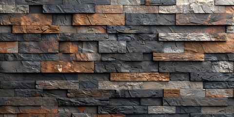 Brown brick wall surface granite grey solid Old stone pavement background / abstract pavement, large cobblestones, old road texture.AI Generative