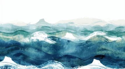 Poster Watercolor brush stroke texture featuring Japanese ocean wave pattern in vintage style. Abstract art landscape art banner design with watercolor texture. © Mark