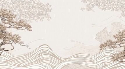 Template modern in Japanese style. Zen garden background with Japanese wave pattern. Chinese sea in oriental arts. Natural luxury texture. - obrazy, fototapety, plakaty