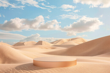 Fototapeta na wymiar product podium presentation with desert sand dunes background for advertisement
