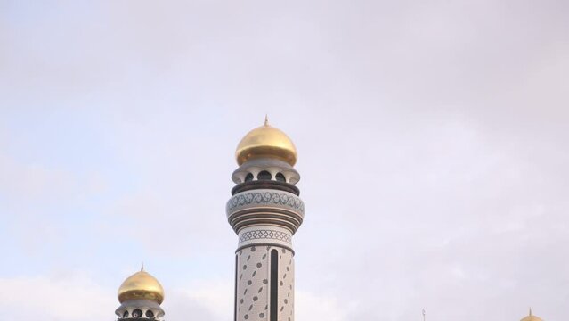 golden dome and towering minarets of Jame' Asr Hassanil Bolkiah Mosque in Bandar Seri Bagawan in Brunei Darussalam
