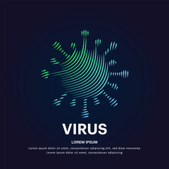 Naklejka premium Coronavirus medical structure. simple line art virus Vector logotype illustration on dark background. virus logo vector template suitable for organization, company, or community. EPS 10