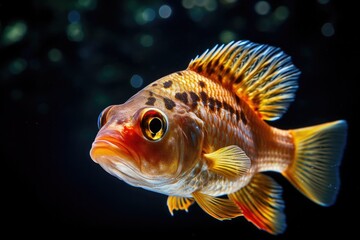 A close up of a fish with a black background. Generative AI.