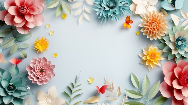 3d render paper cut flowers and leaves botanical isolated on white background. AI generated image