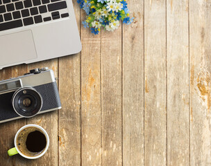 Office desk table with laptop computer
